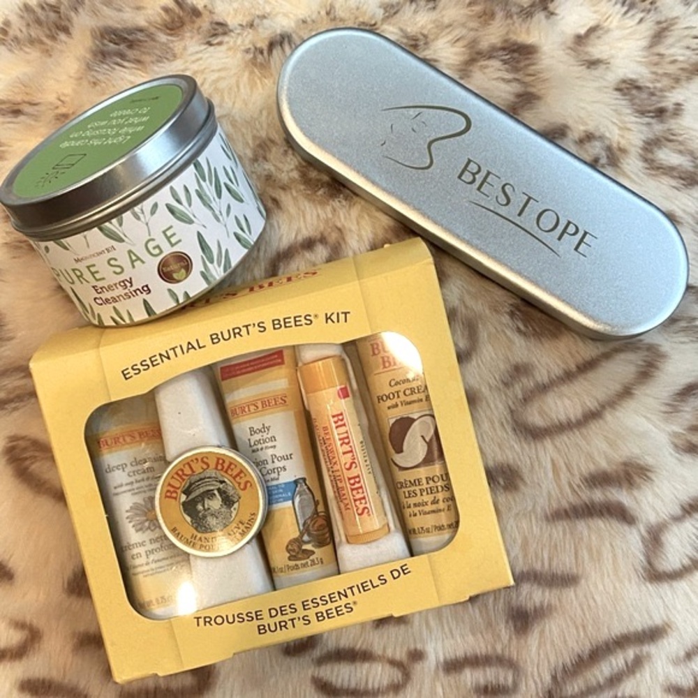 Burt’s Bees Essential Kit, Energy Candle & Bestope Facial Tool Kit Bundle~ New!